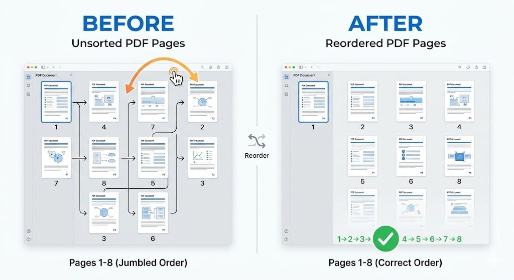 Reorder and rearrange PDF pages online for free